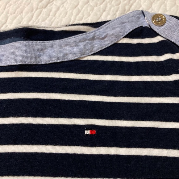 Tommy Hilfiger Navy and White Striped Knit Top with Denim Detail - Picture 4 of 9